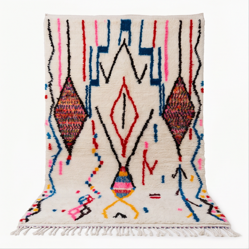 Tapis Azilal médaillons et motifs multicolores