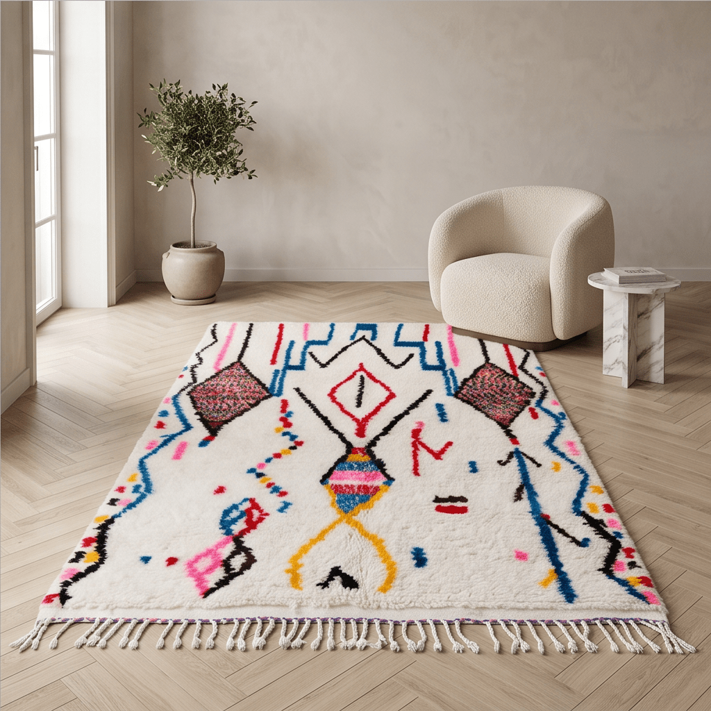 Tapis Azilal médaillons et motifs multicolores
