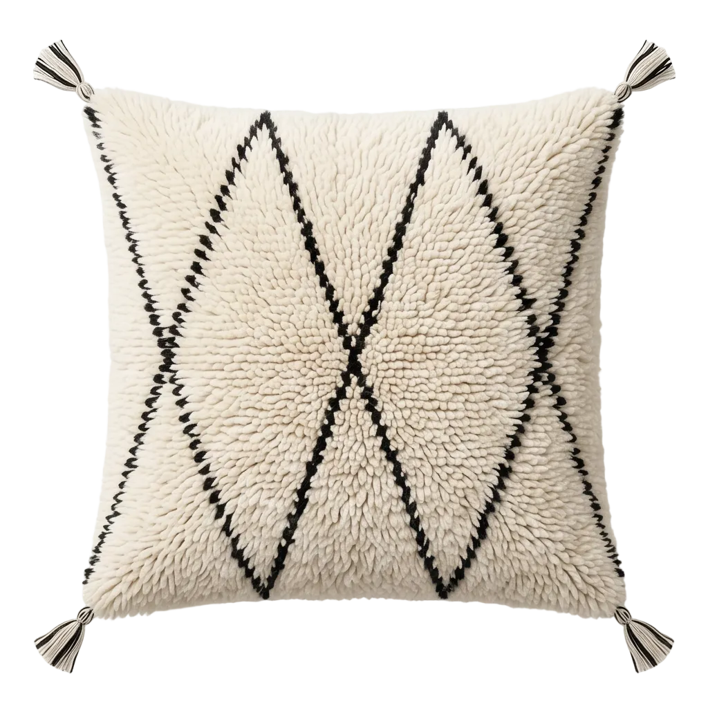 Coussin Béni Ouarain blanc et noir à losanges