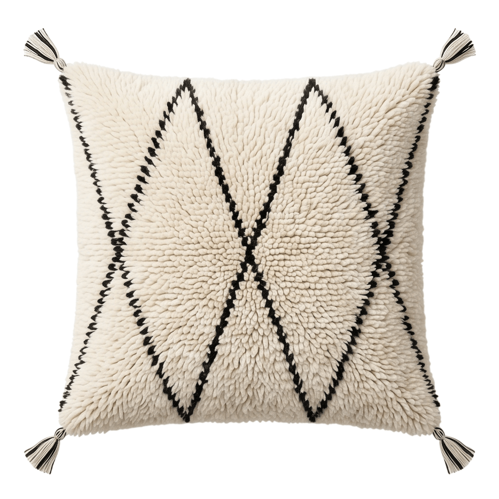 Coussin Béni Ouarain blanc et noir à losanges