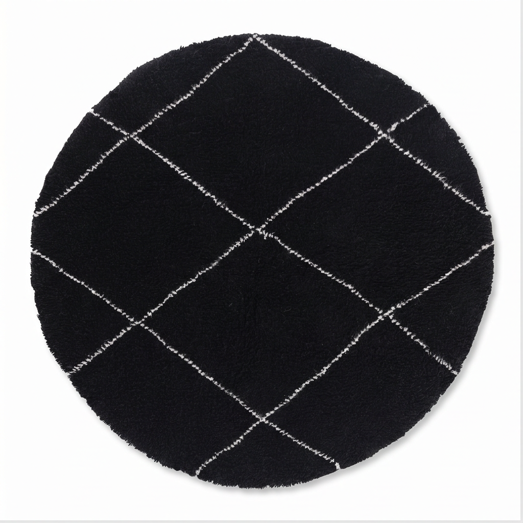 Tapis berbère rond noir losanges blanc - Sur mesure