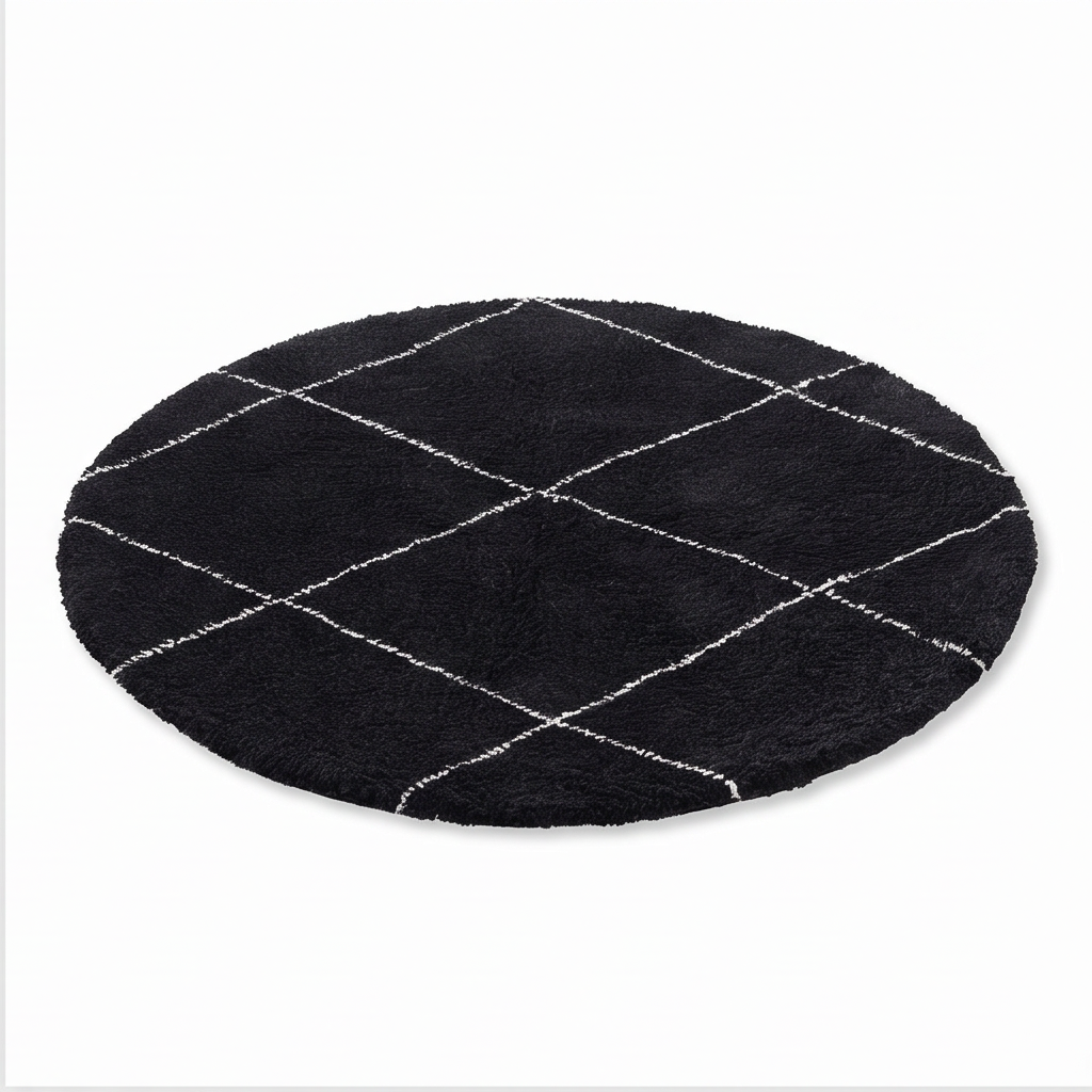 Tapis berbère rond noir losanges blanc - Sur mesure