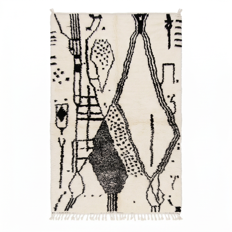 Tapis Azilal à grands motifs noirs
