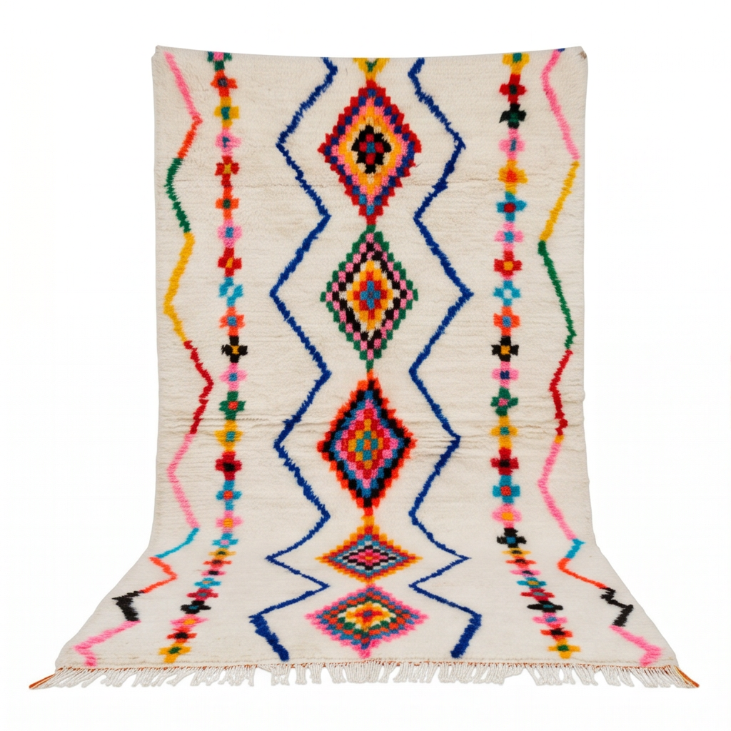 Tapis Azilal losanges et zigzags multicolores