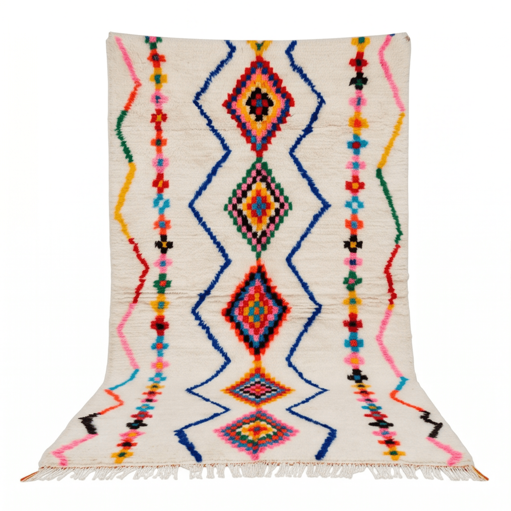 Tapis Azilal losanges et zigzags multicolores