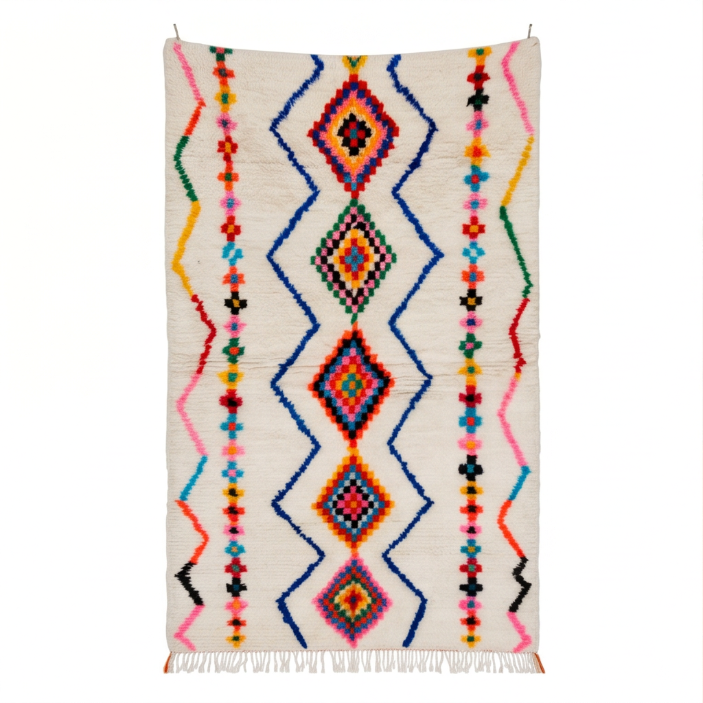 Tapis Azilal losanges et zigzags multicolores