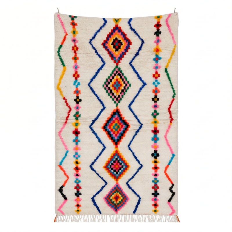 Tapis Azilal losanges et zigzags multicolores
