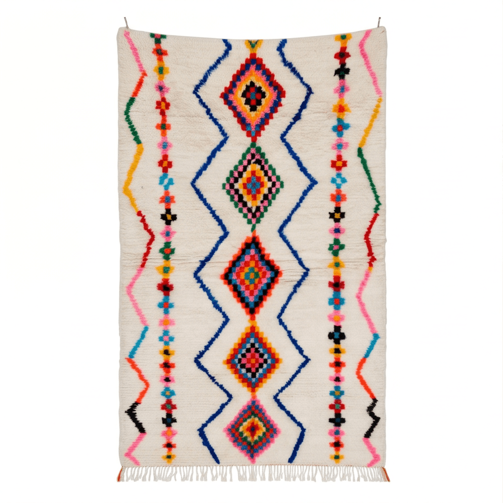 Tapis Azilal losanges et zigzags multicolores