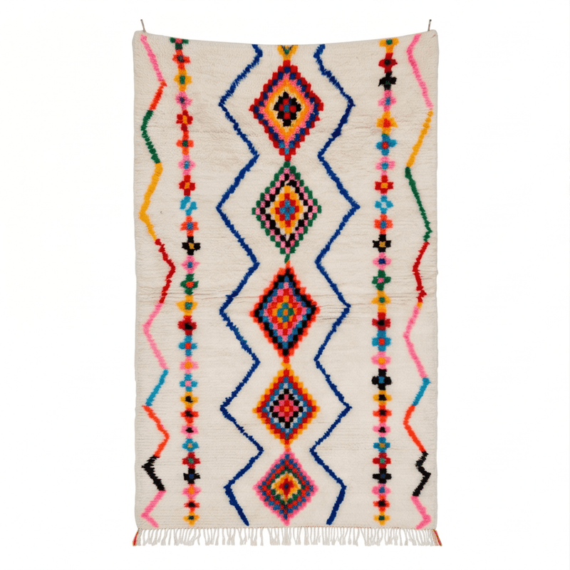 Tapis Azilal losanges et zigzags multicolores