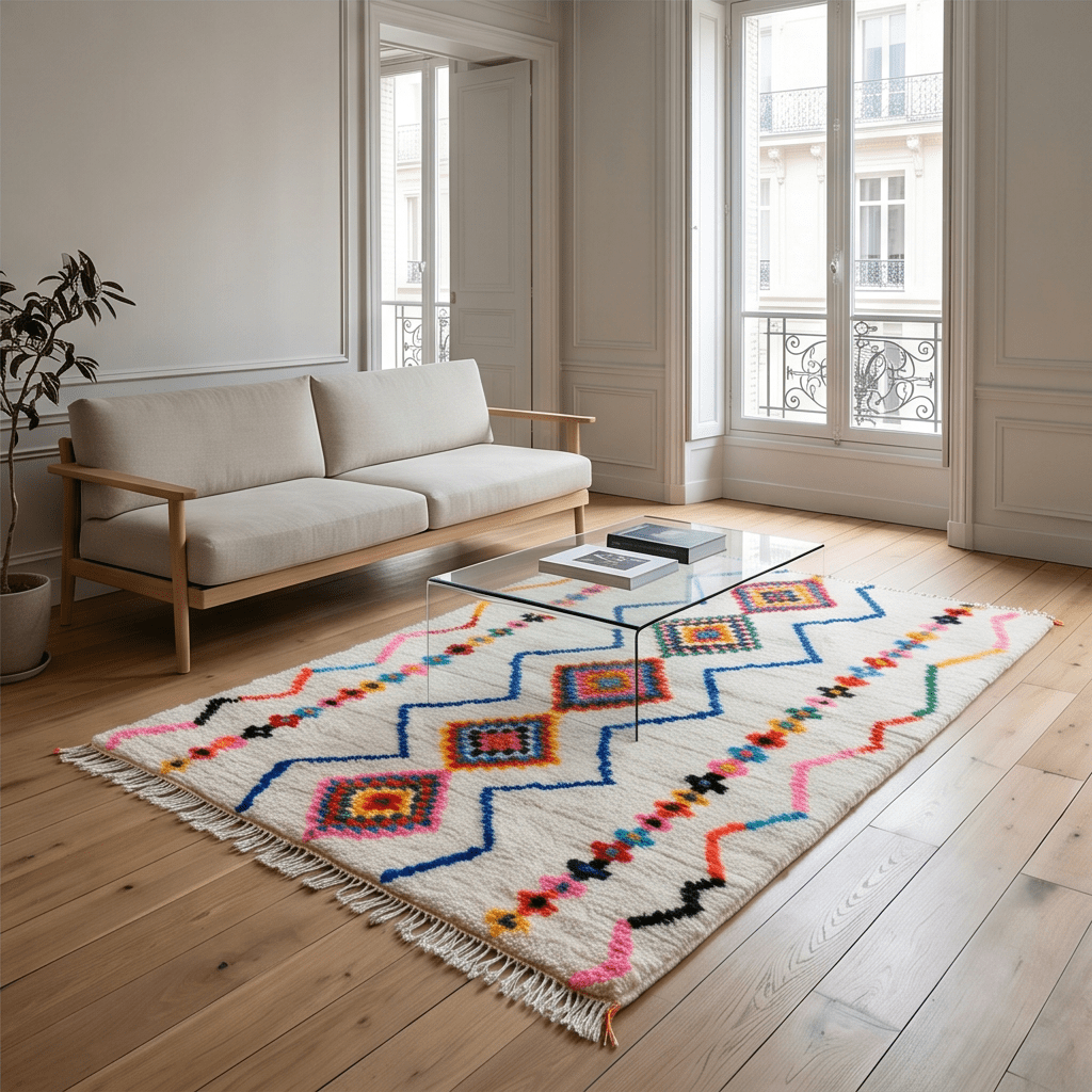 Tapis Azilal losanges et zigzags multicolores