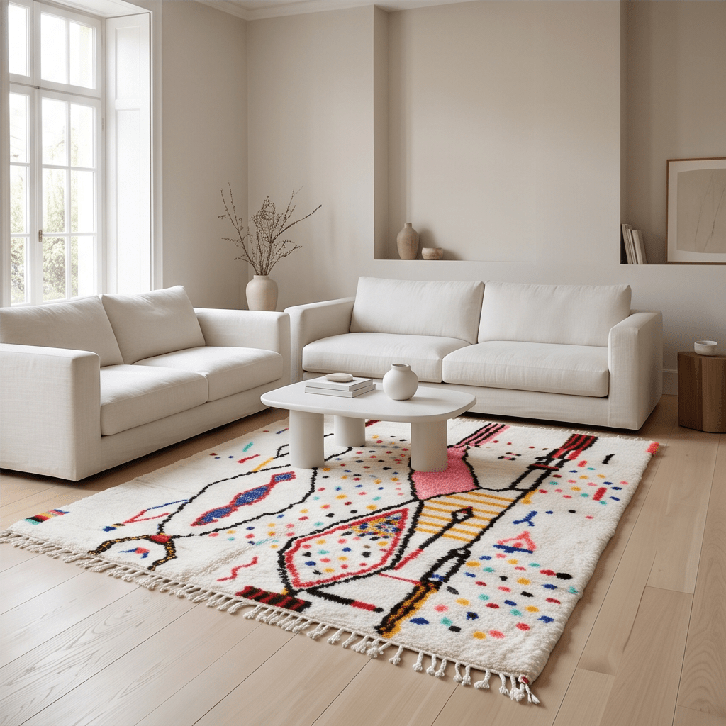 Tapis Azilal aux formes et points colorés