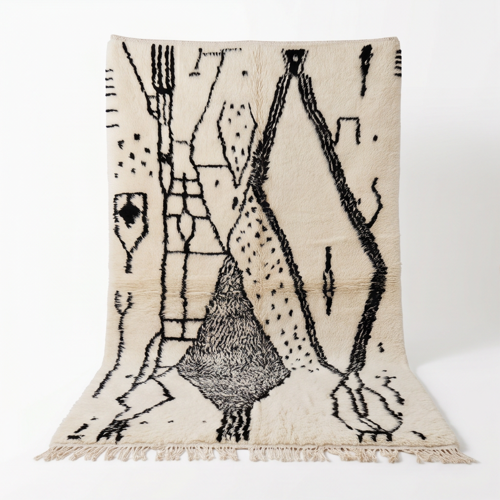 Tapis Azilal motifs abstrait noir et gris