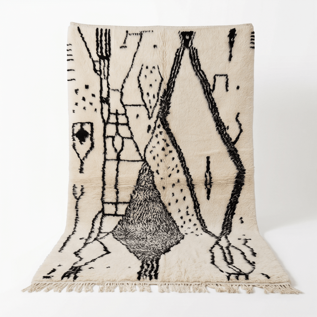 Tapis Azilal motifs abstrait noir et gris