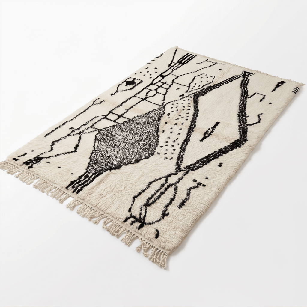 Tapis Azilal motifs abstrait noir et gris