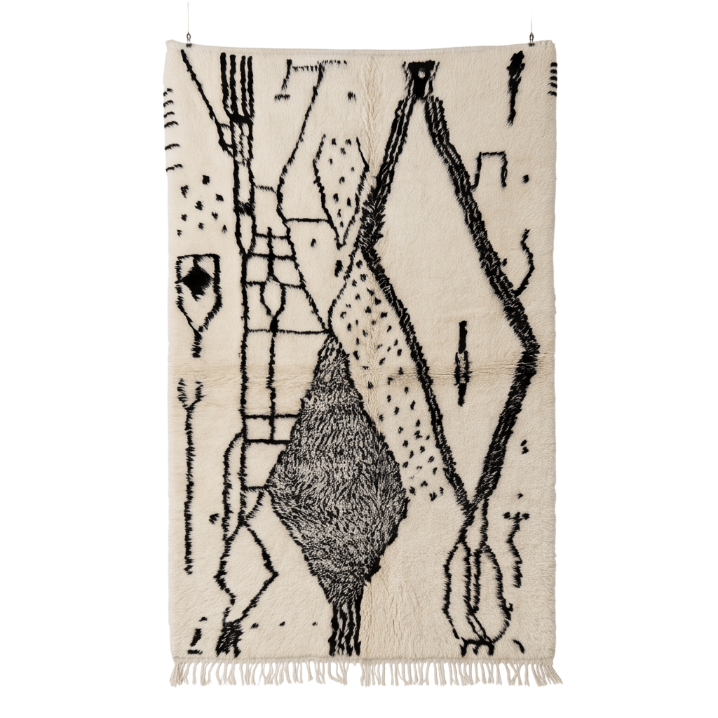 Tapis Azilal motifs abstrait noir et gris