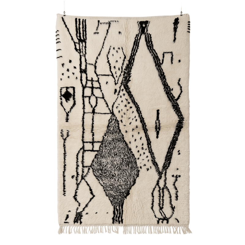 Tapis Azilal motifs abstrait noir et gris