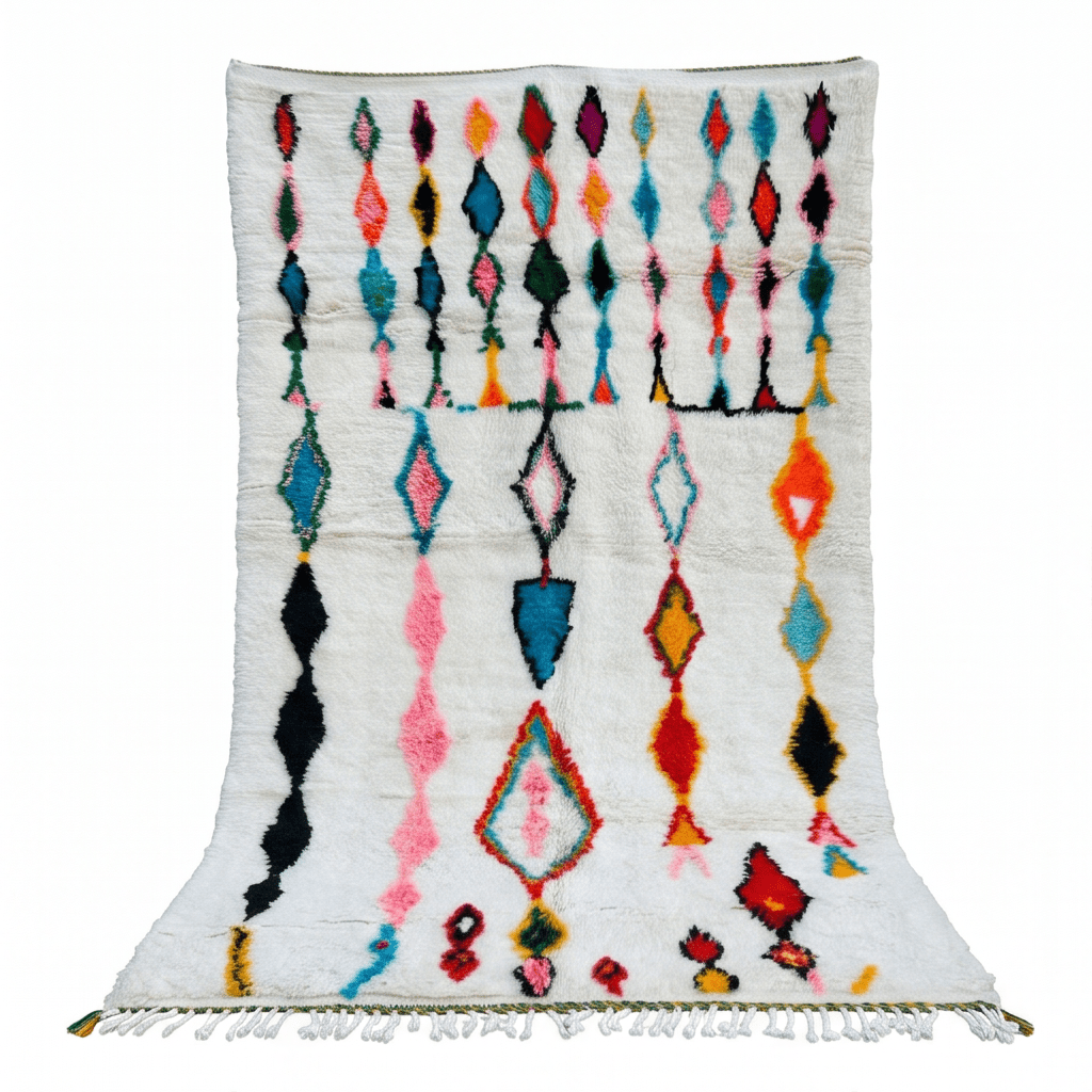 Tapis Azilal blanc à pluie de losanges
