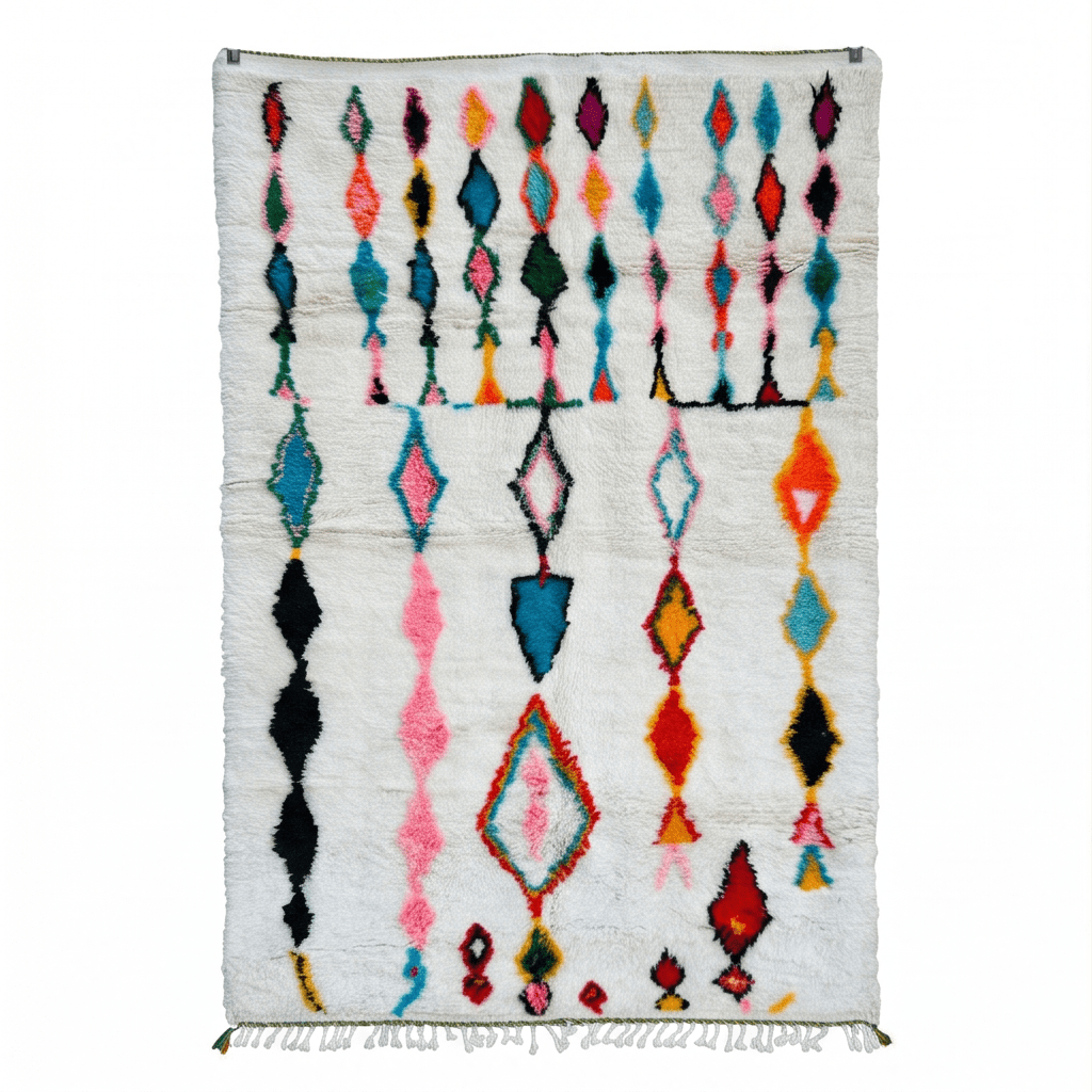 Tapis Azilal blanc à pluie de losanges