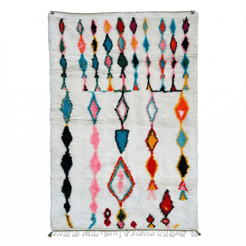 Tapis Azilal blanc à pluie de losanges