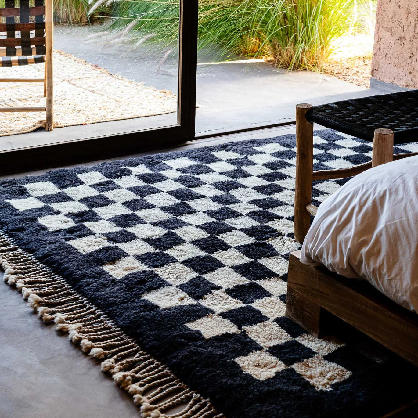 Tapis berbère noir damier - Sur mesure
