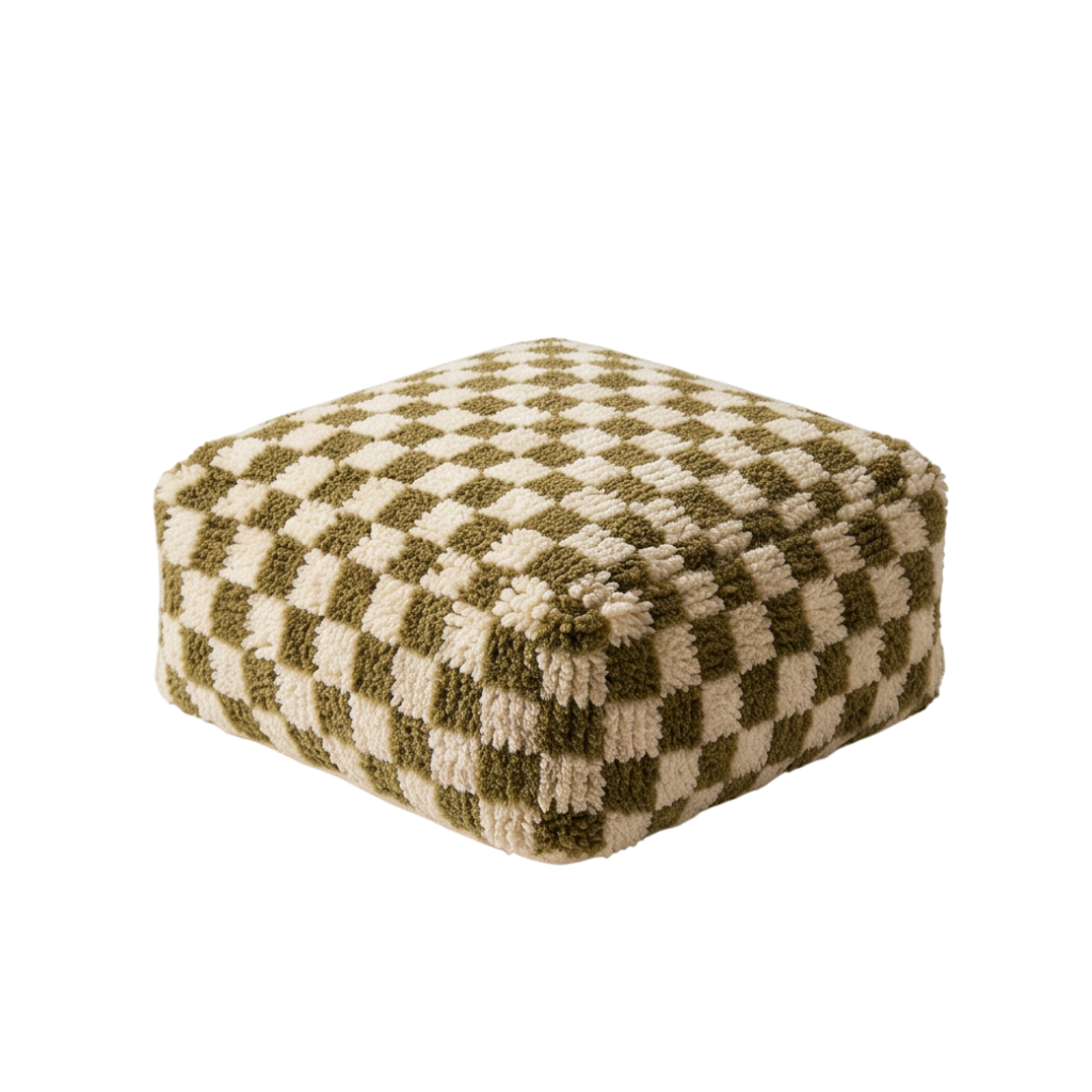 Pouf berbère damier vert et écru