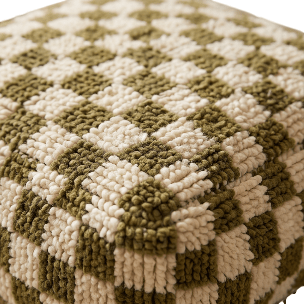 Pouf berbère damier vert et écru