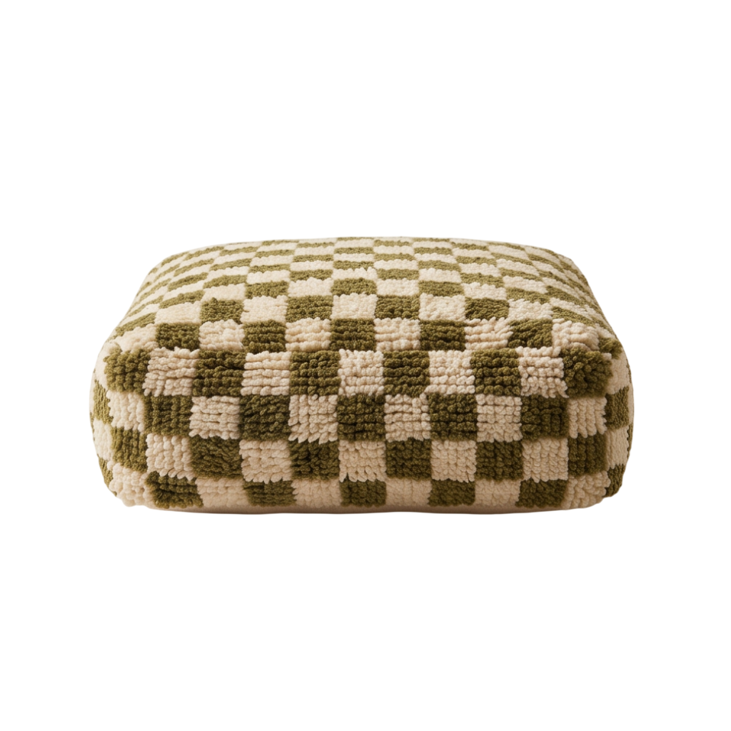 Pouf berbère damier vert et écru