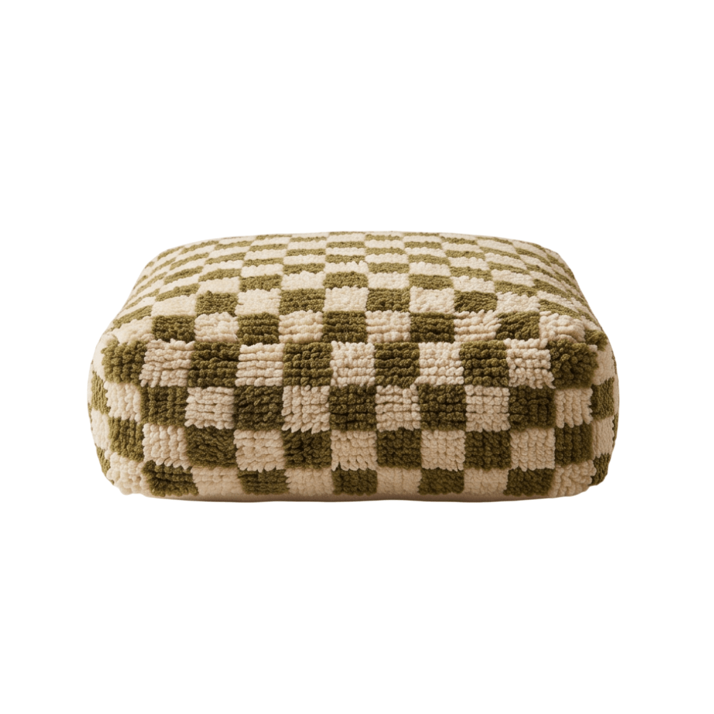 Pouf berbère damier vert et écru