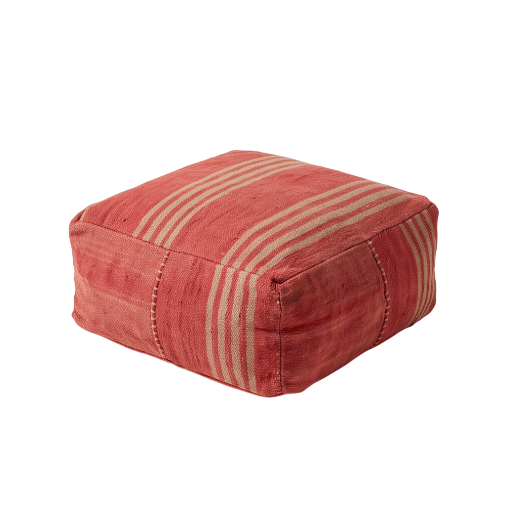 Pouf berbère rouge rayures fines