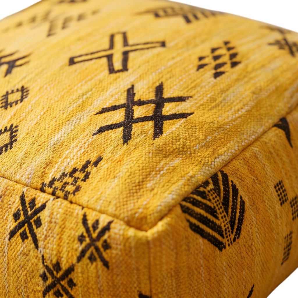 Pouf berbère jaune symboles tribaux