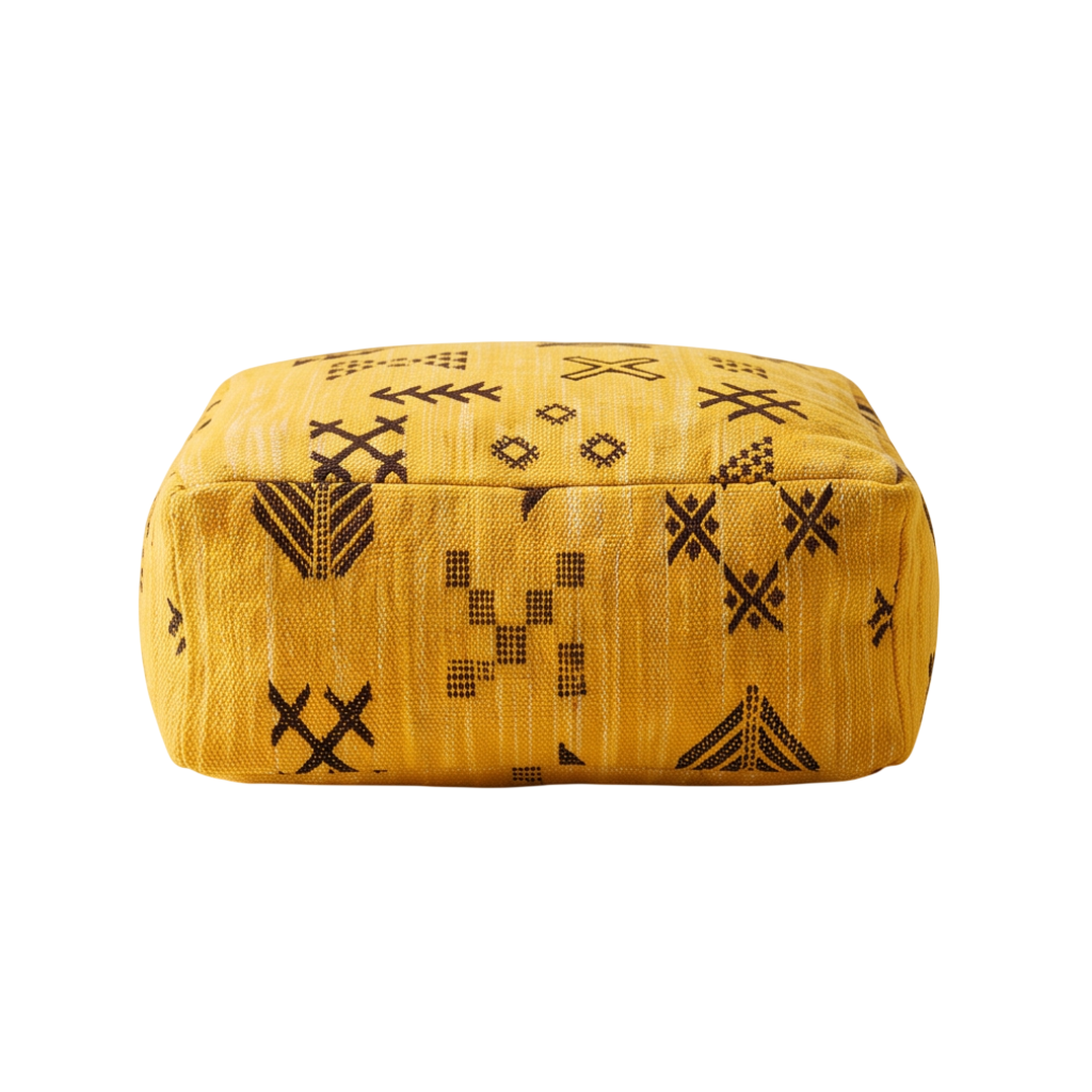 Pouf berbère jaune symboles tribaux