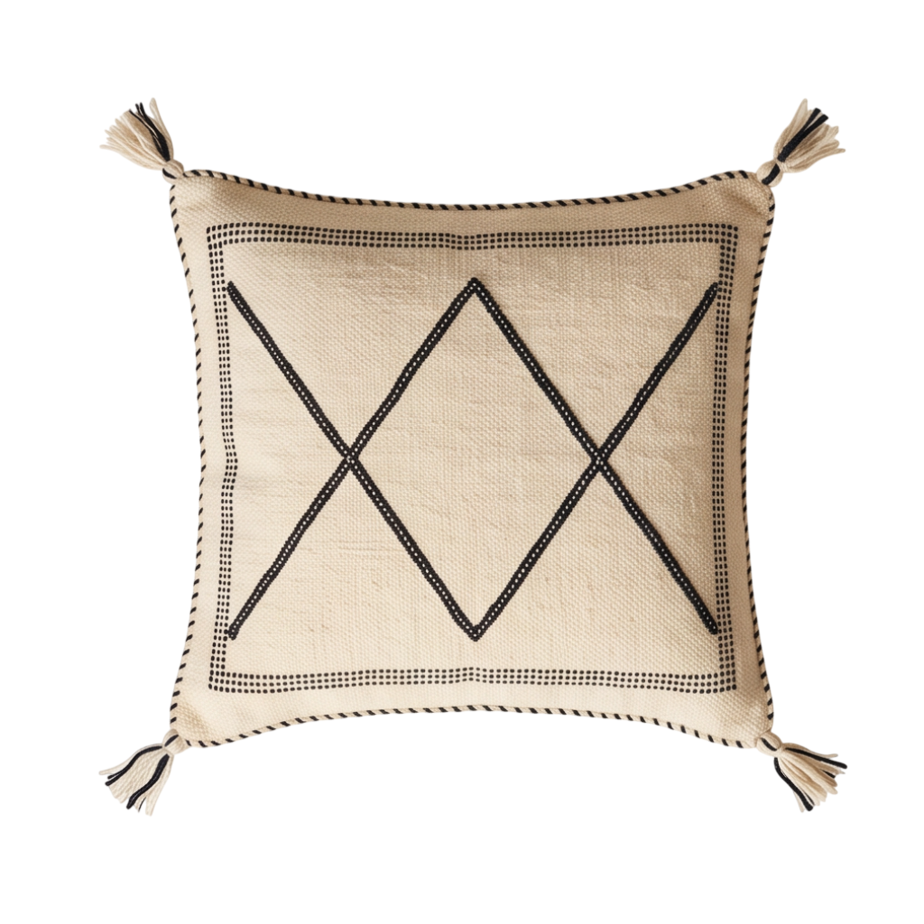 Coussin berbère écru losanges encadrés Beni Ourain