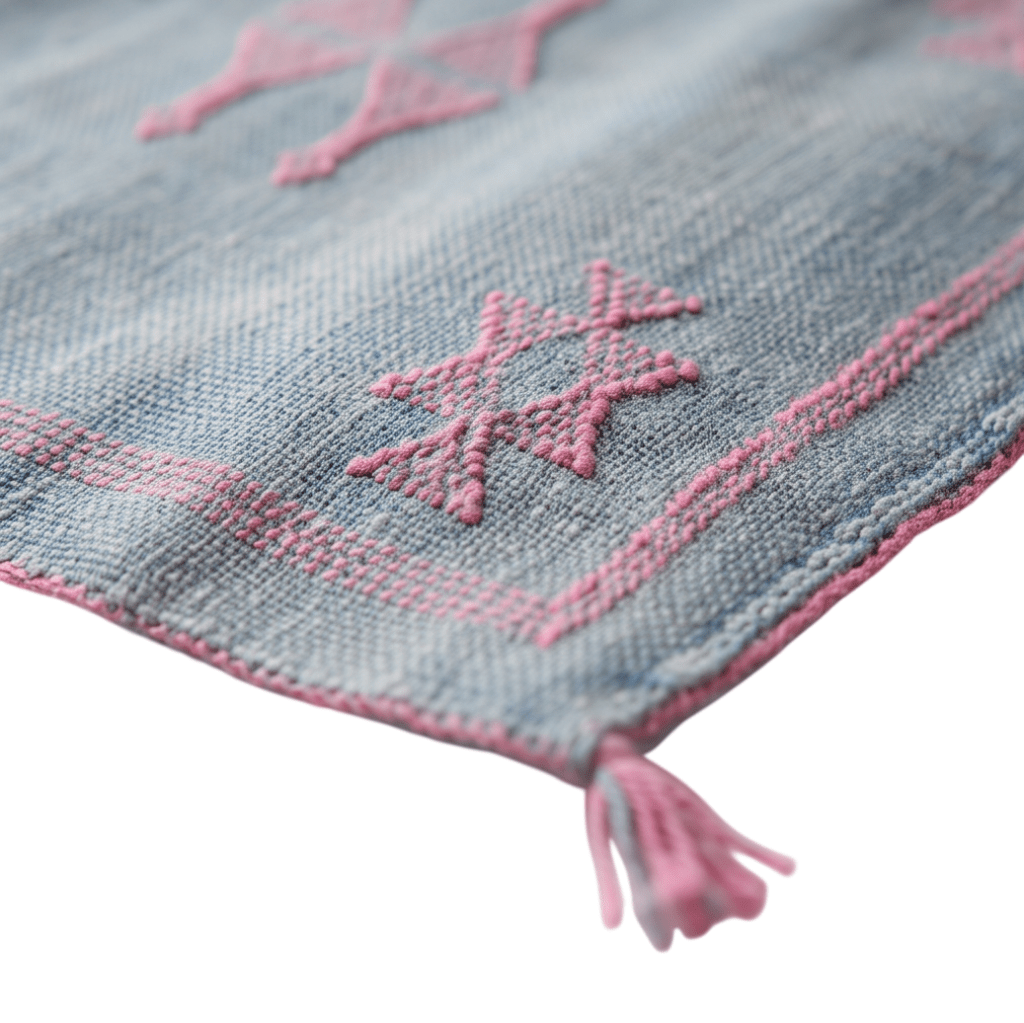 Coussin berbère bleu gris et rose Kilim