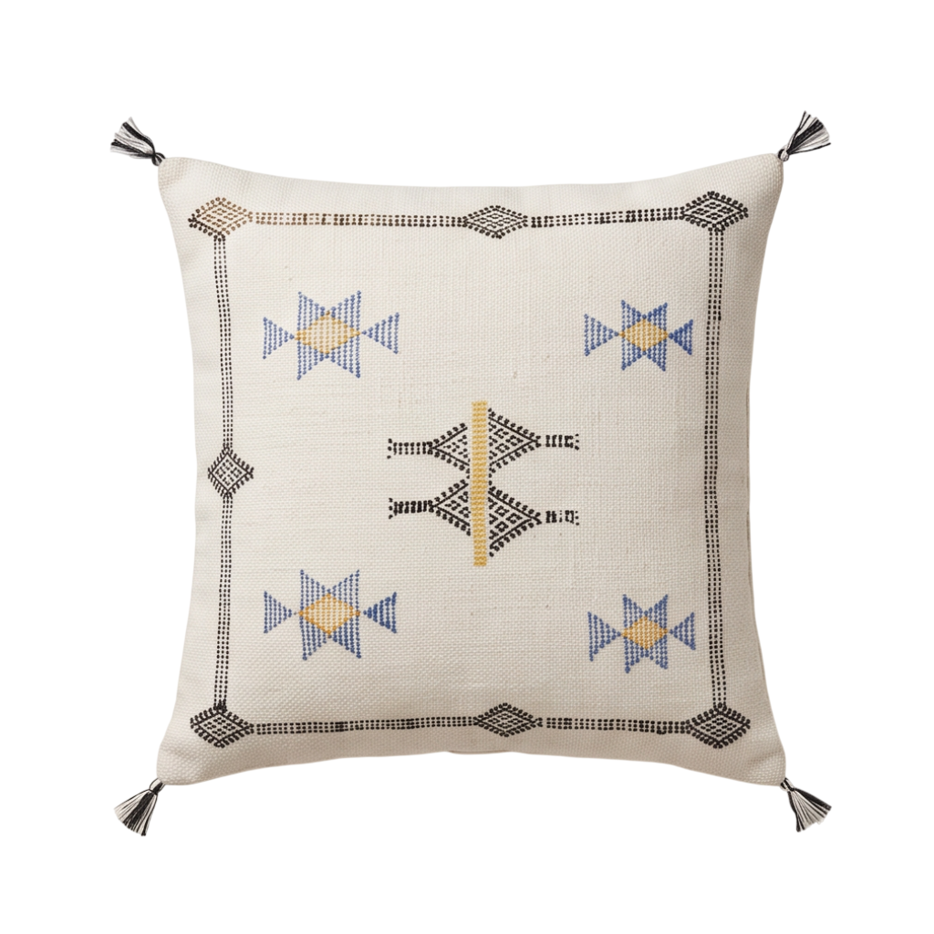 Coussin berbère blanc étoiles brodées Sabra