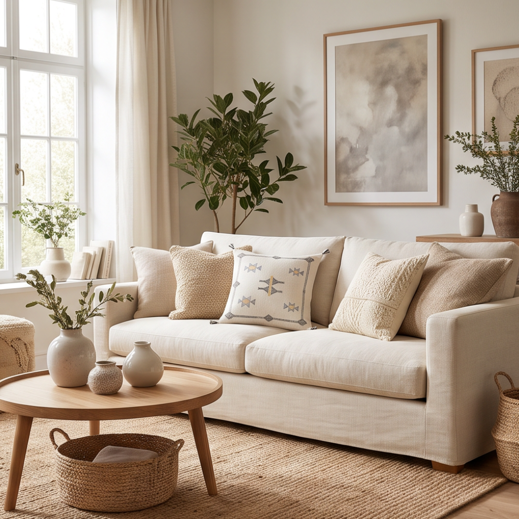 Coussin berbère blanc étoiles brodées Sabra