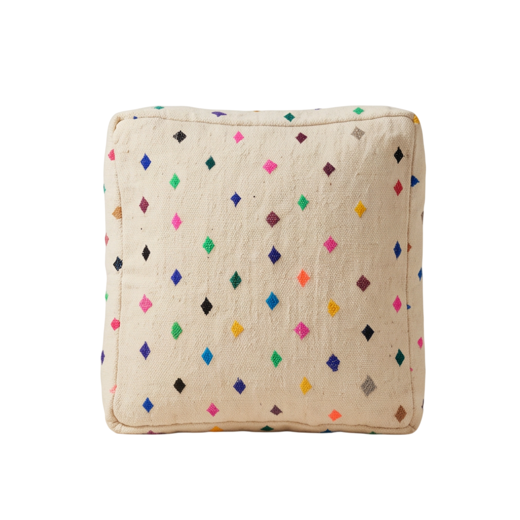 Pouf berbère écru confettis multicolores