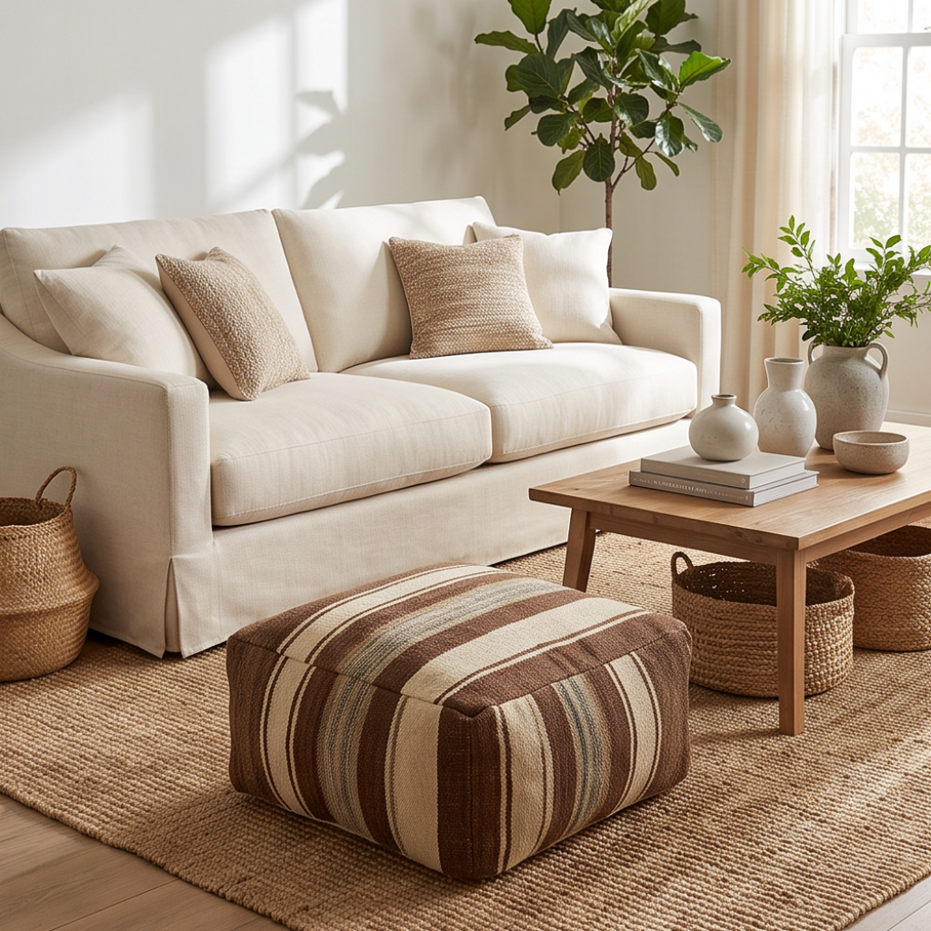Pouf berbère marron rayures naturelles