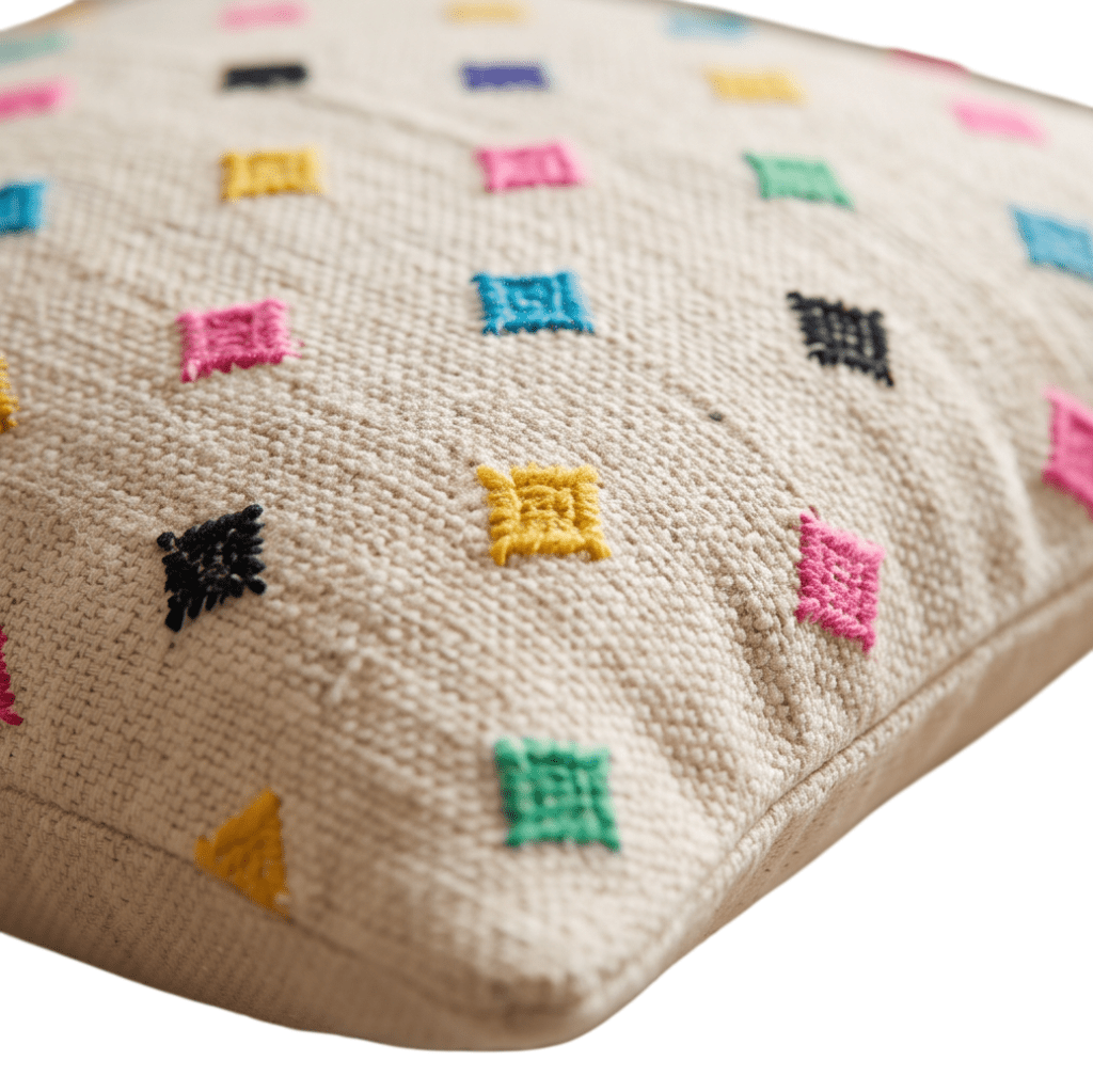 Coussin berbère écru confettis multicolores