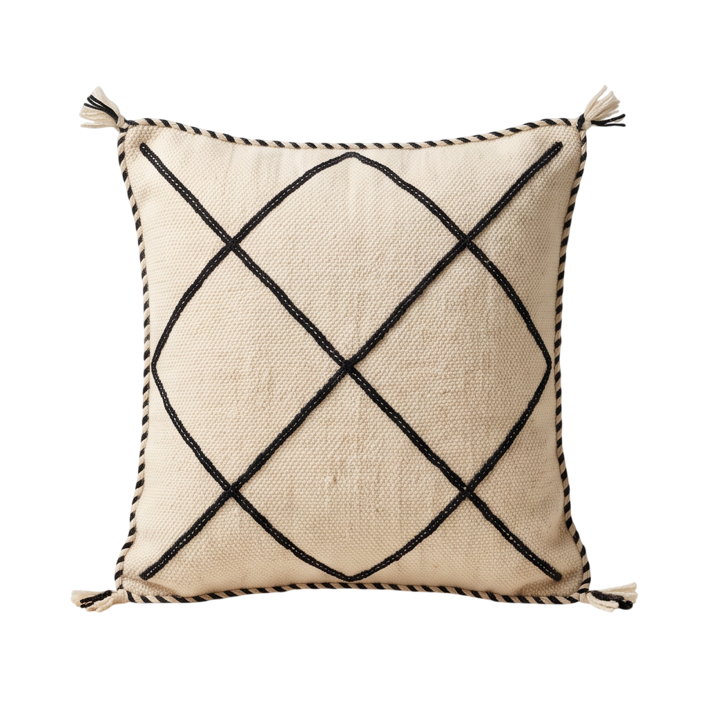Coussin berbère écru losanges tressés Beni Ourain