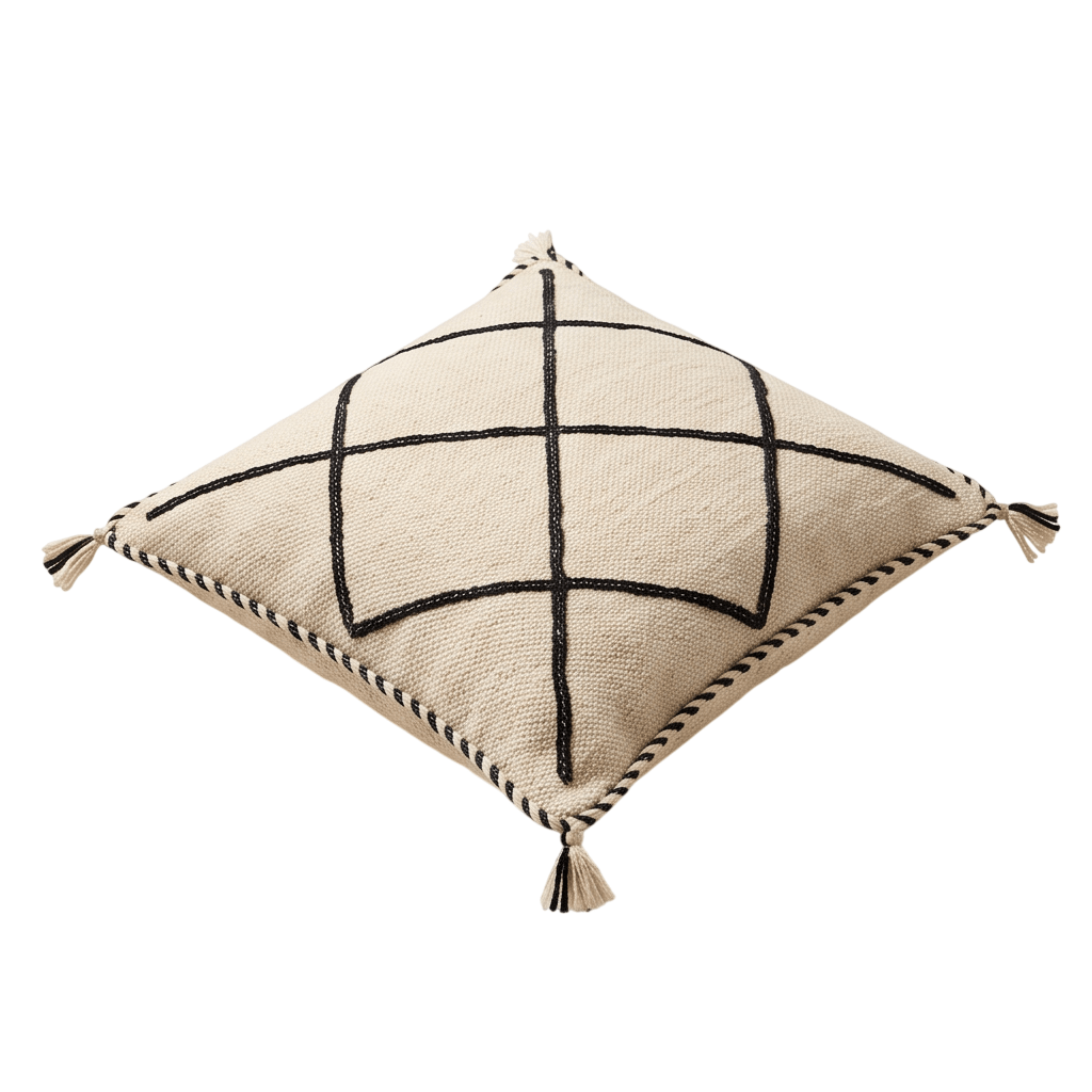 Coussin berbère écru losanges tressés Beni Ourain