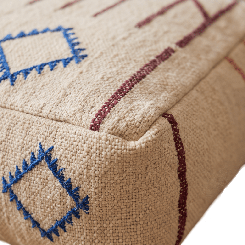 Pouf berbère écru motifs graphiques colorés