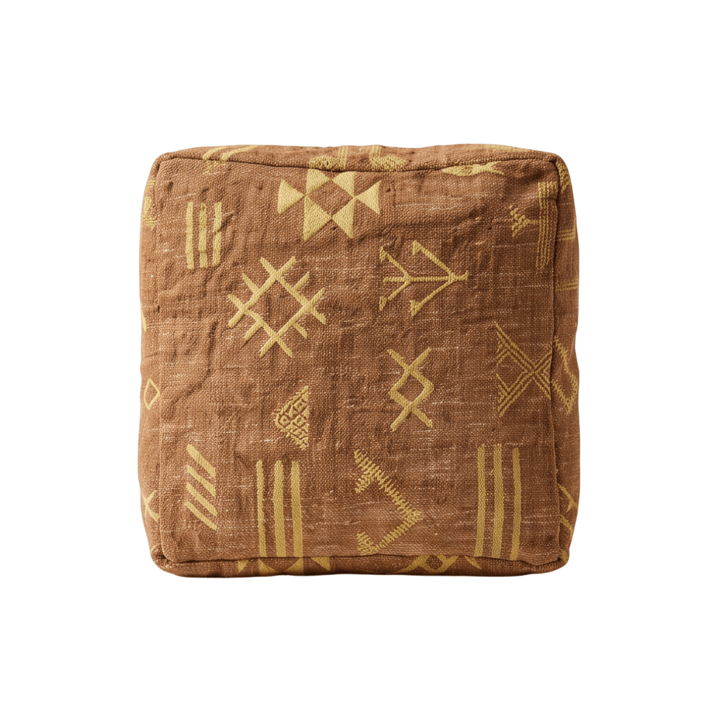 Pouf berbère marron symboles jaunes
