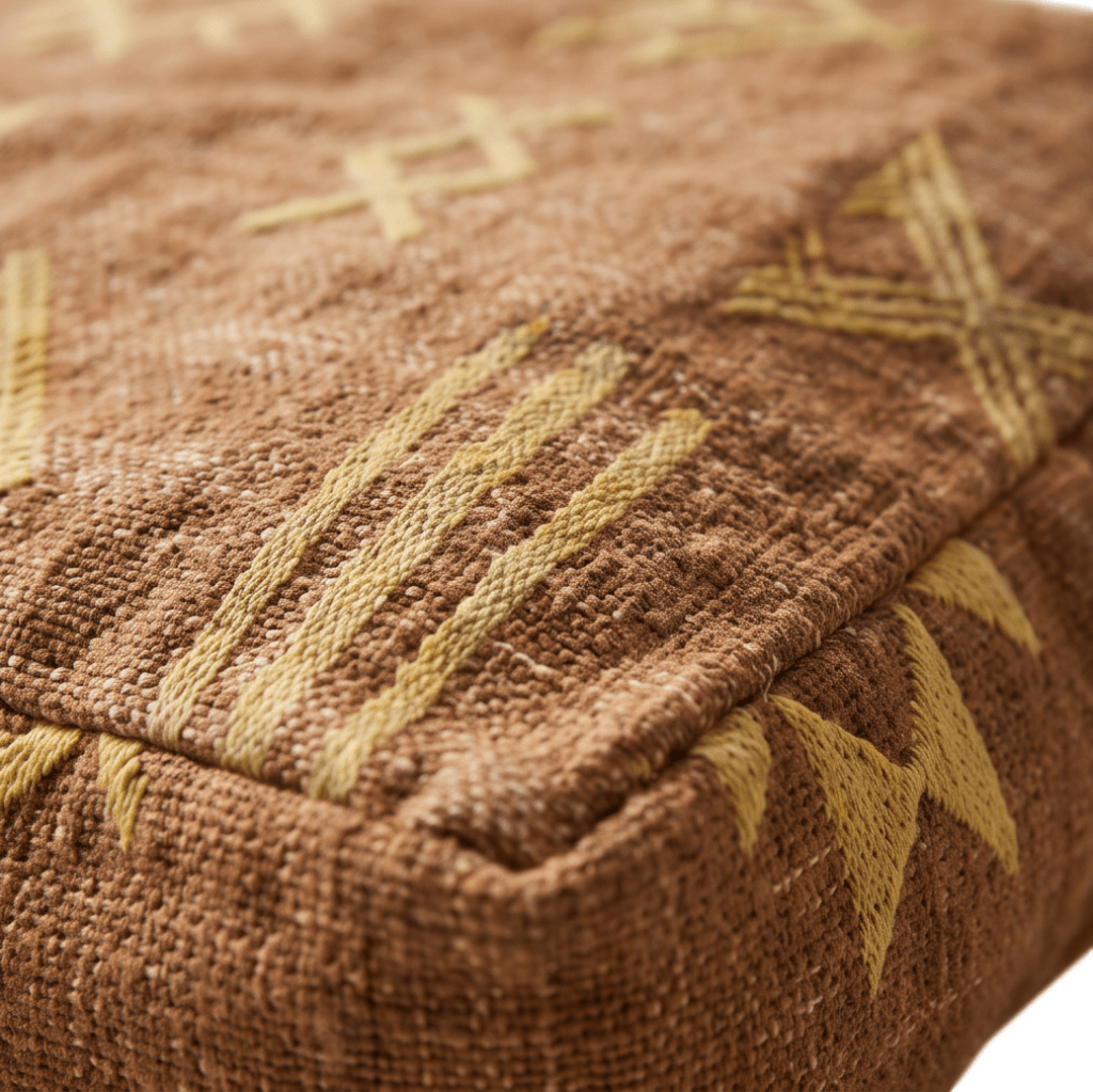 Pouf berbère marron symboles jaunes
