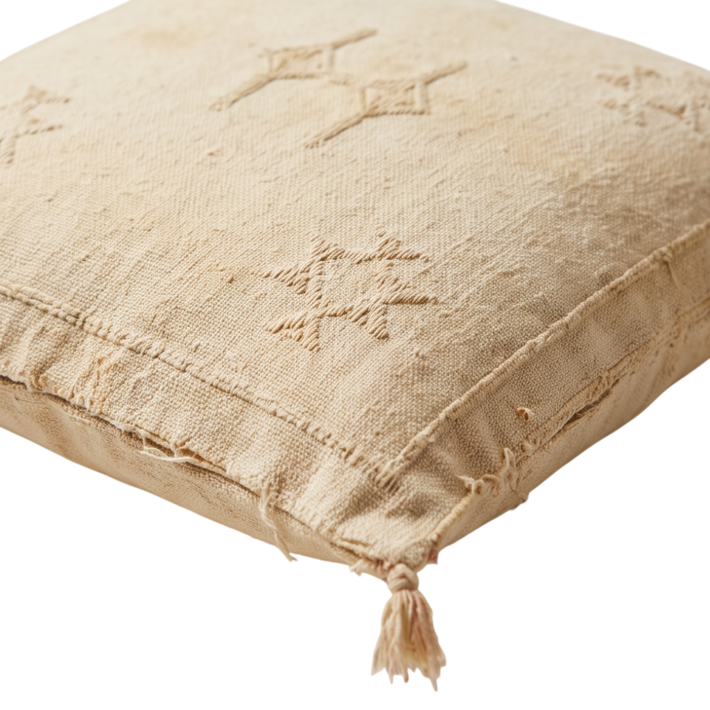 Coussin berbère jaune pâle ton sur ton