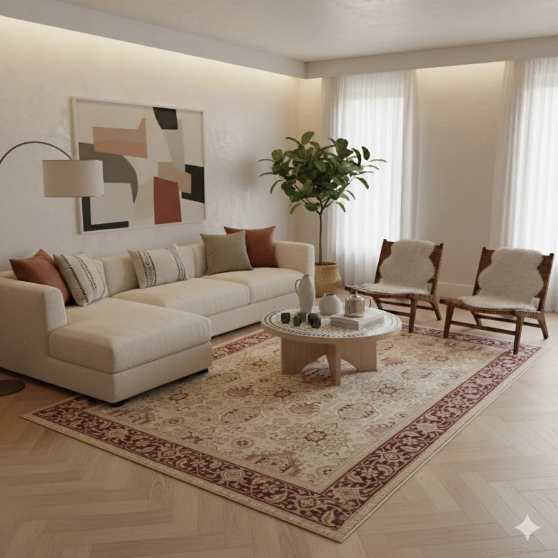 Tapis d'orient beige et rouge - Laine