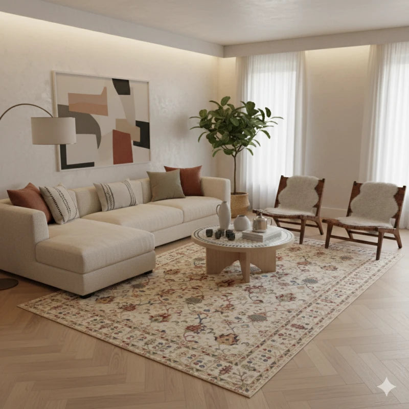 Tapis persan beige en laine FAHA