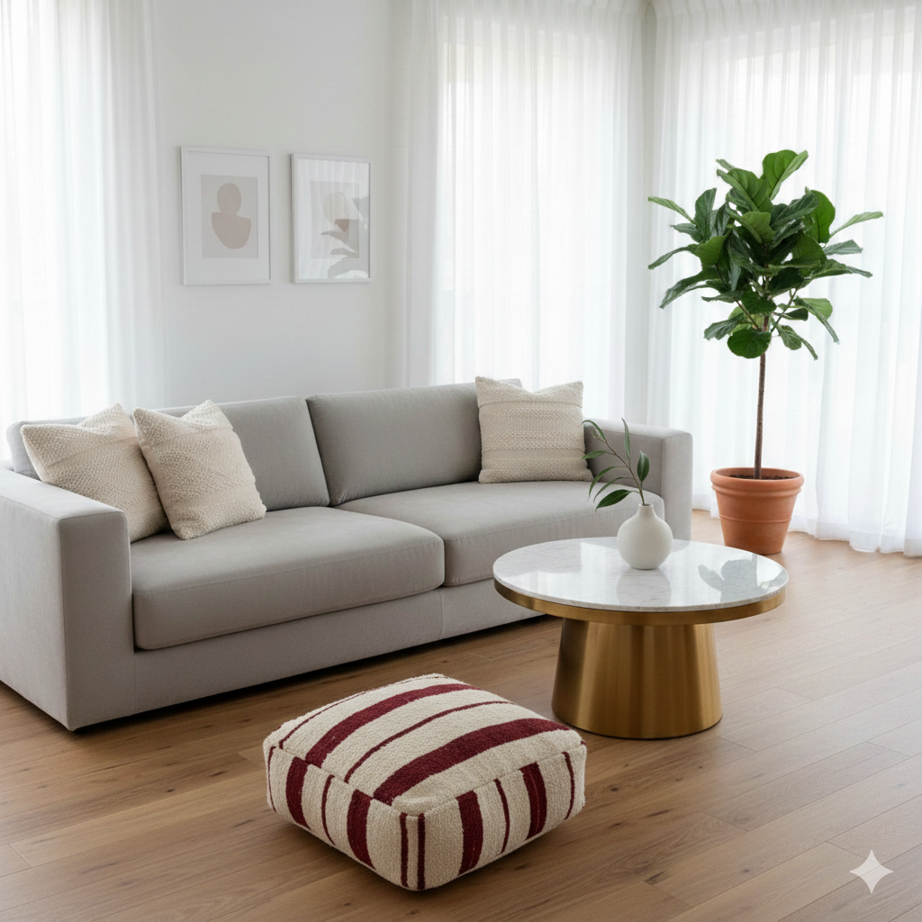 Pouf Handira rouge et blanc