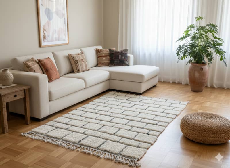 Tapis Marocain Graphique blanc et noir