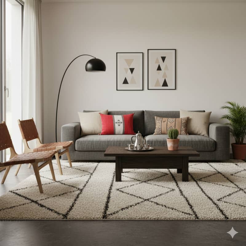 Coussin rectangulaire rouge et blanc