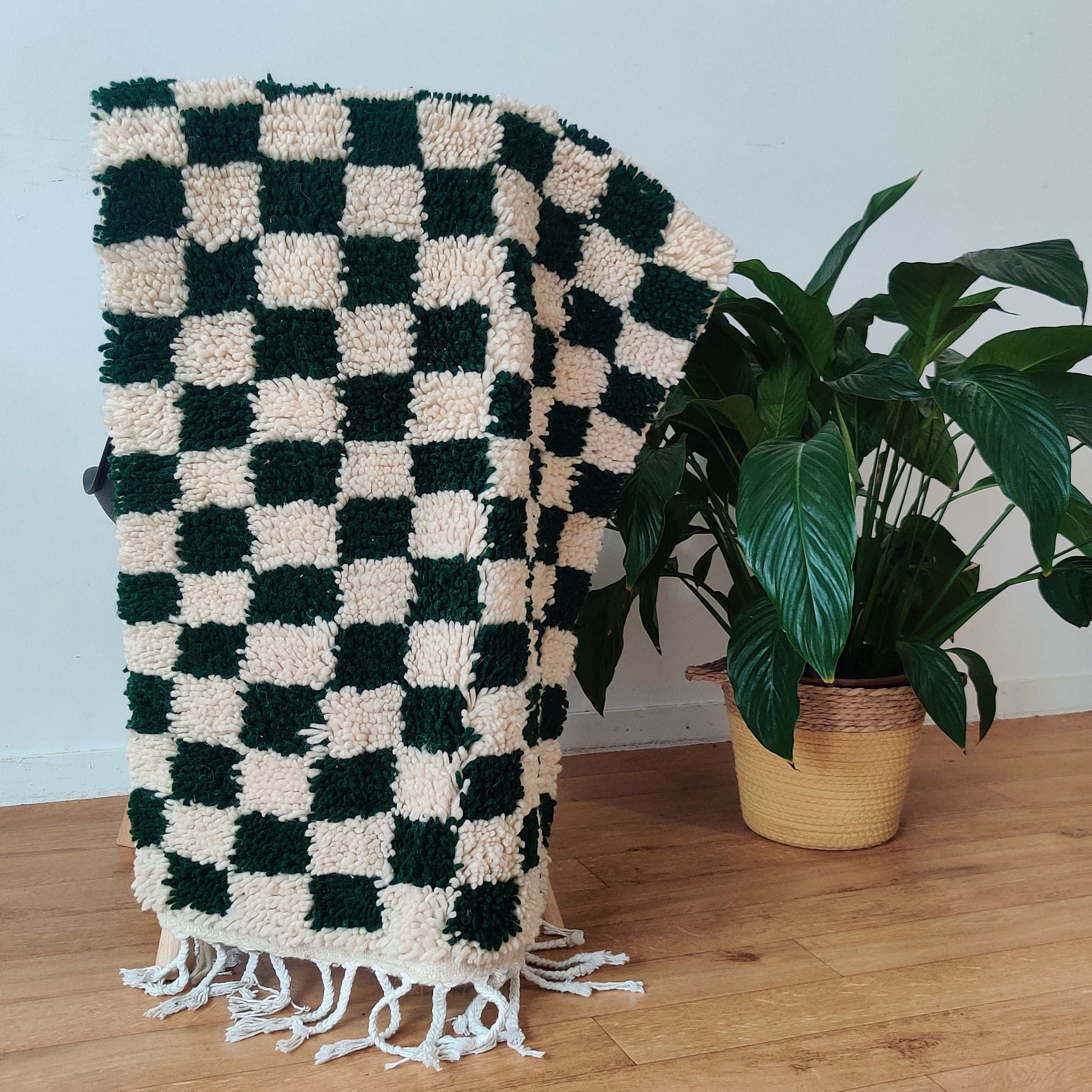 Petit tapis berbère carreaux verts - MAZIR Décoration